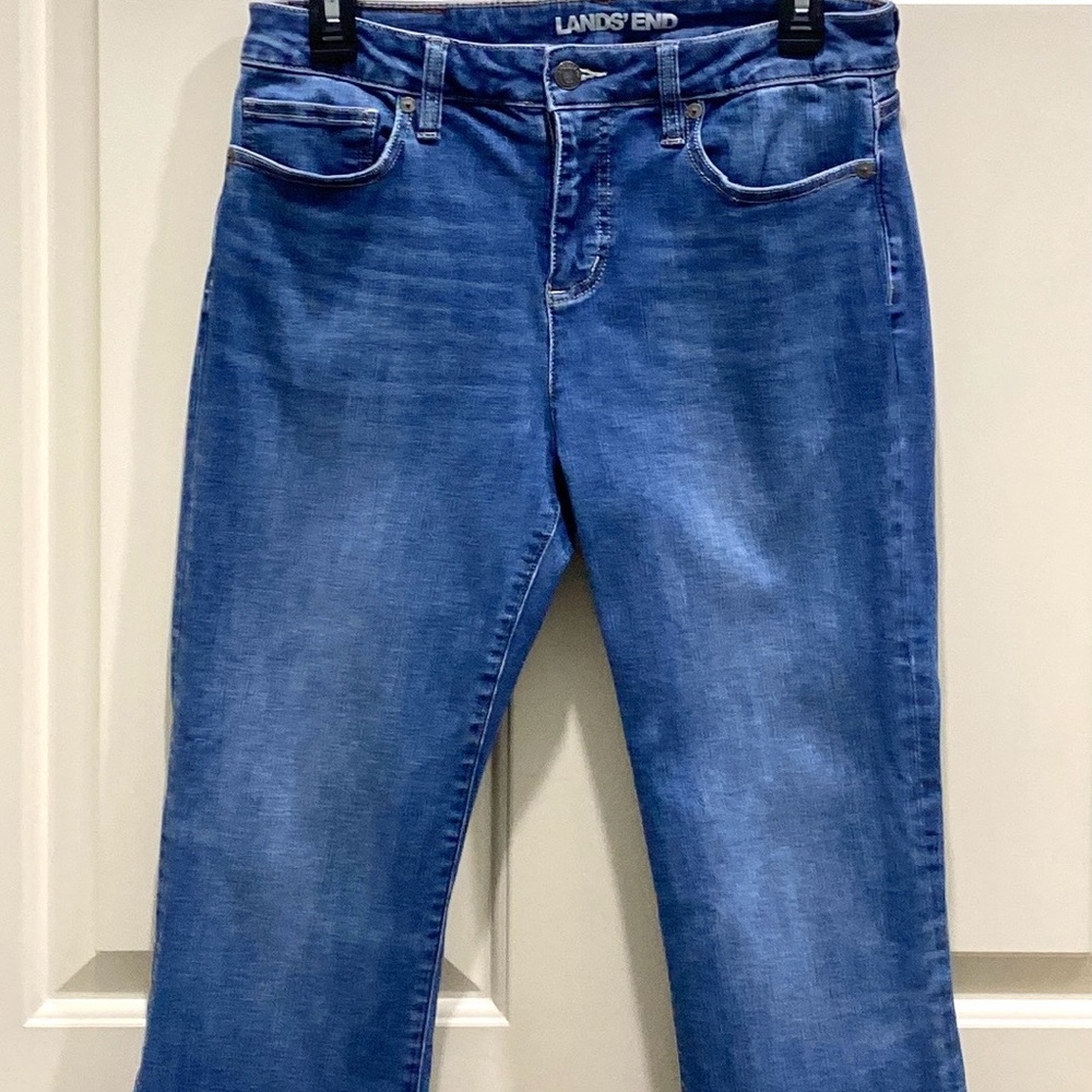 Land’s End Petite Mid Rise Curvy Boot Cut 8P Streetwear Preppy Denim Blue Jeans - Picture 2 of 11